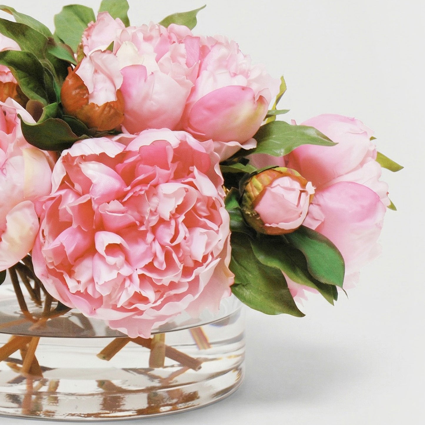 9-Inch Faux Pink Peony Arrangement in Glass Cylinder Vase – Realistic Silk Flower Decor