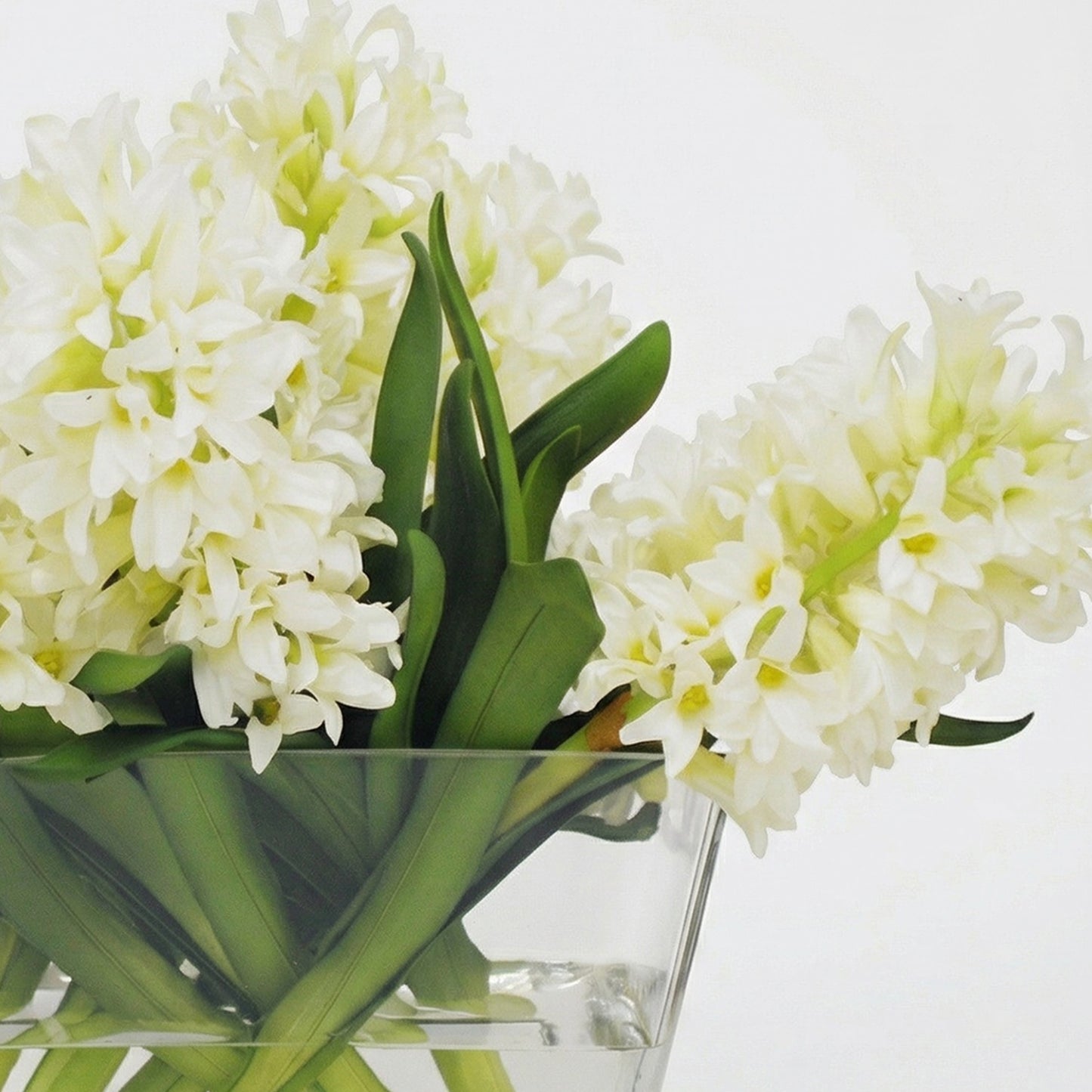 14-Inch Faux White Hyacinth Arrangement in Glass Vase – Realistic Silk Flower Decor
