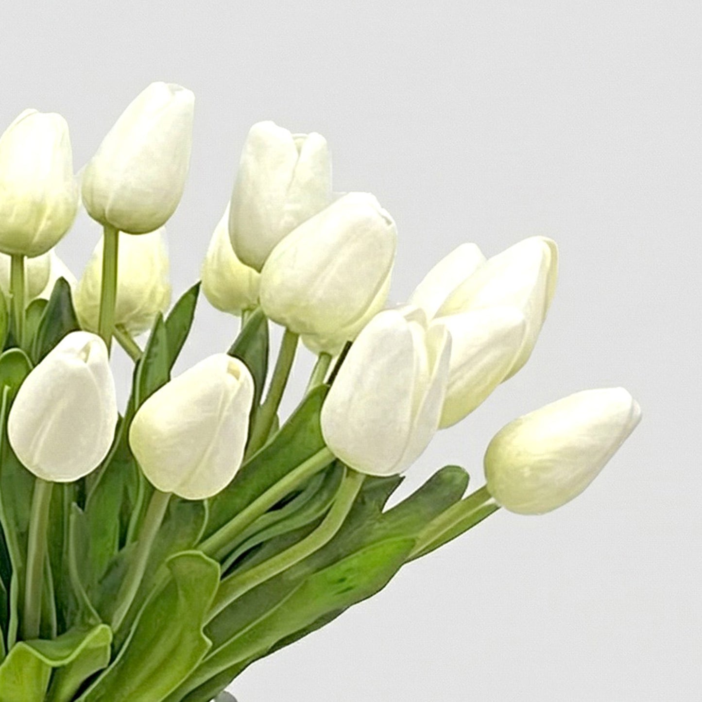 12-Inch Faux White Tulip Arrangement in Glass Vase – Small Silk Flowers