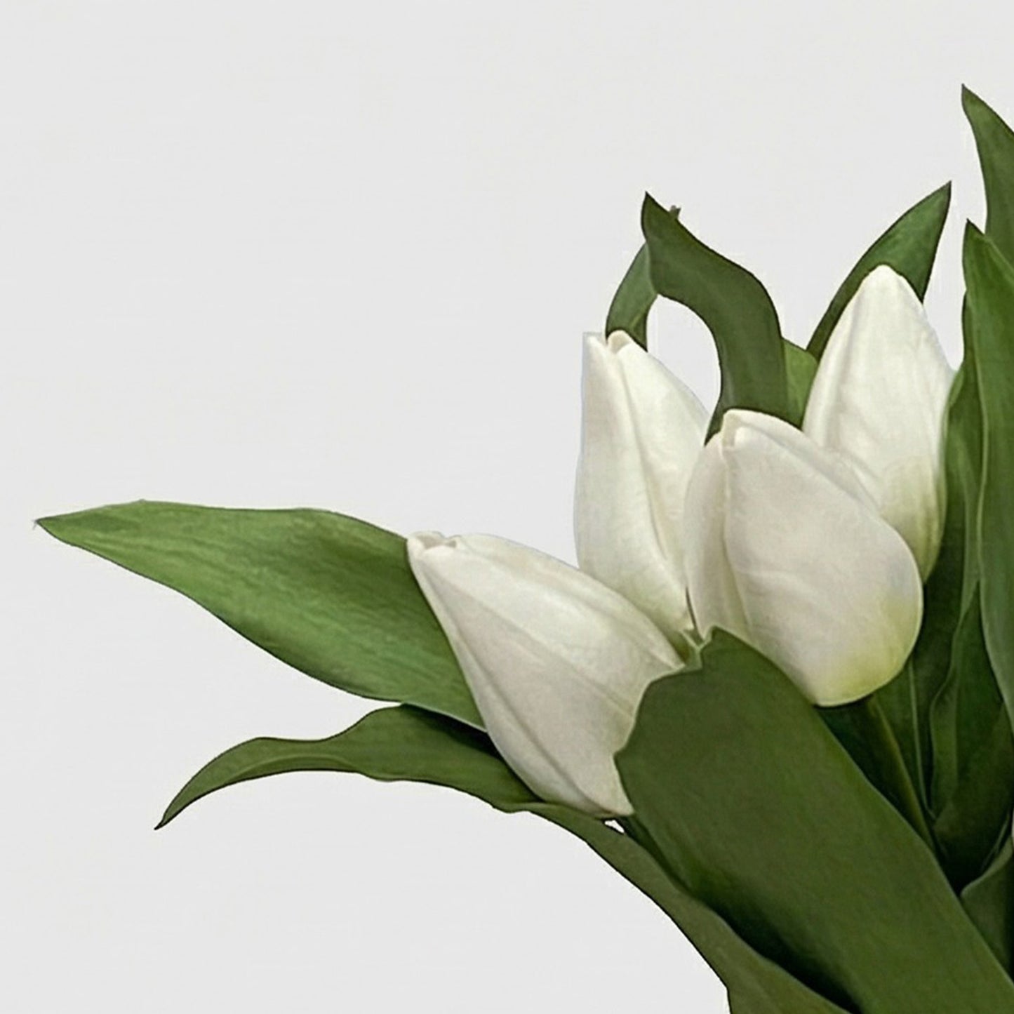 13-Inch Faux Soft-Touch Tulip Arrangement in Glass Vase – White/Green