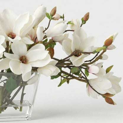 30-Inch Luxury Faux Magnolia Table Centerpiece – White & Green