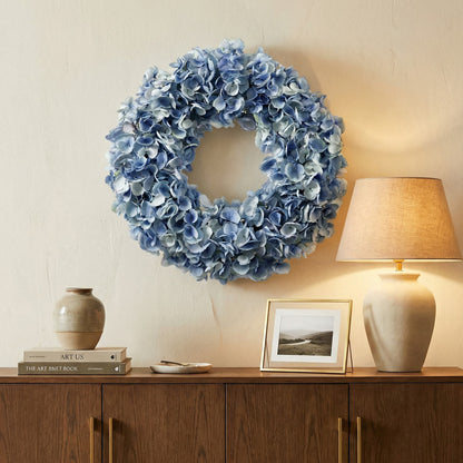 20-Inch Faux Dried Hydrangea Wreath – Light Blue Floral Door & Wall Decor