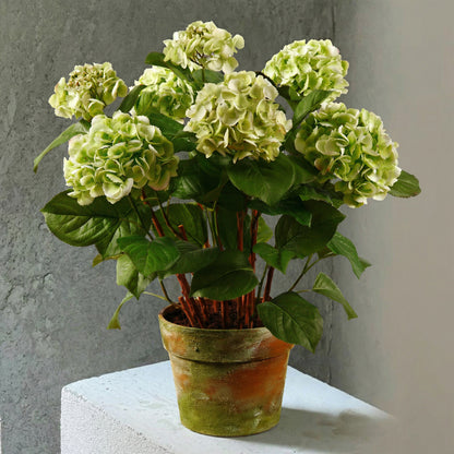 34-Inch Large Faux Hydrangea Arrangement in Decorative Pot – Green Silk Floral Display