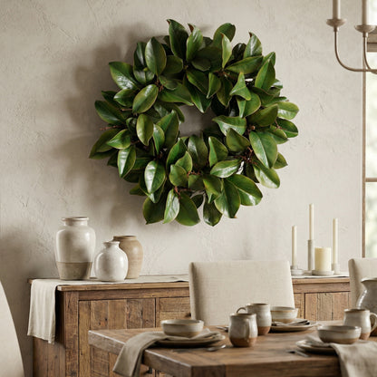 24-Inch Faux Magnolia Leaf & Twig Wreath – Realistic Greenery Wall & Door Decor