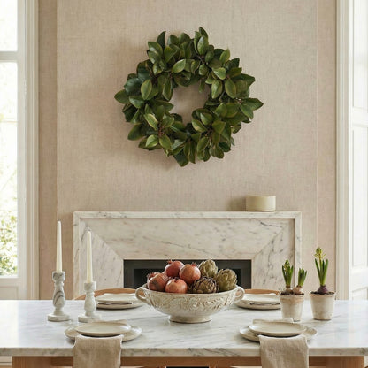 30-Inch Large Faux Magnolia Leaf & Twig Wreath – Realistic Greenery Door & Wall Decor