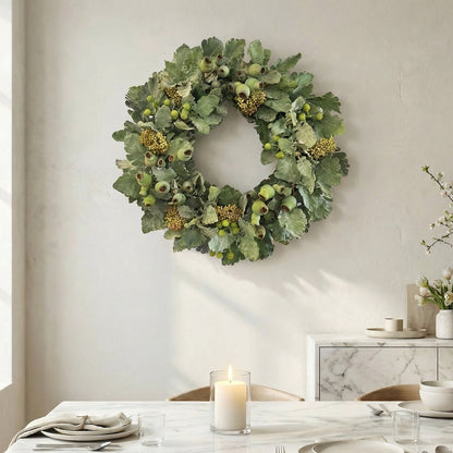 24-Inch Faux Dusty Miller Wreath – Silvery Green Silk Floral Wall & Door Decor