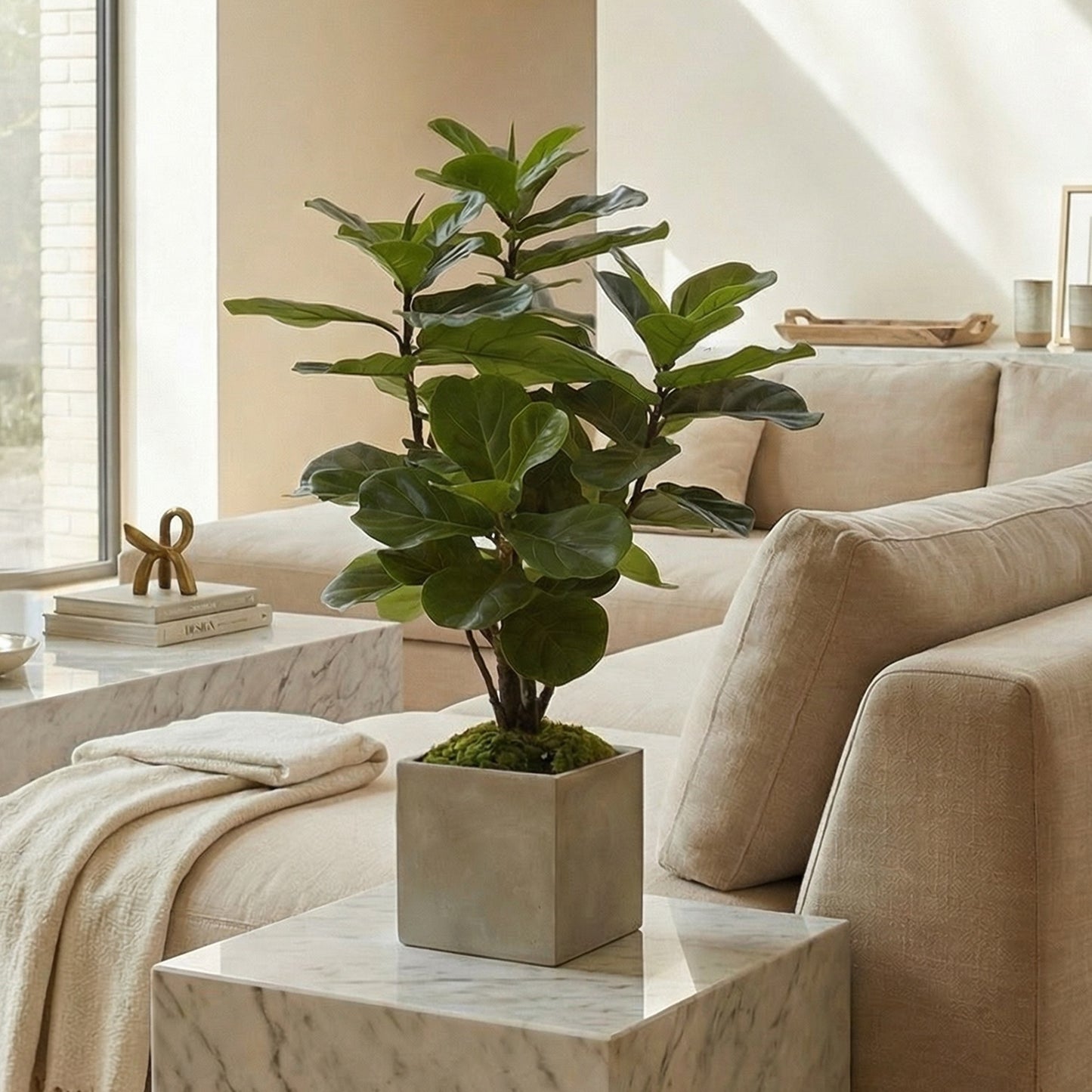 40-Inch Faux Fiddle Leaf Fig Tree in Decorative Pot – Small Artificial Floor Plant