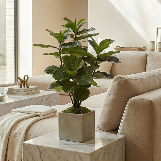 40-Inch Faux Fiddle Leaf Fig Tree in Decorative Pot – Small Artificial Floor Plant
