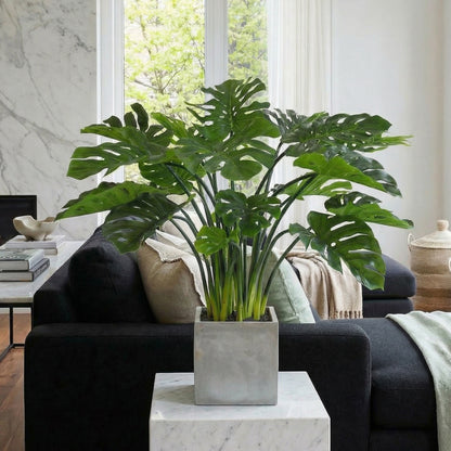 3.7-Foot Faux Split Leaf Philodendron in Taupe Planter – Large Tropical Floor Plant