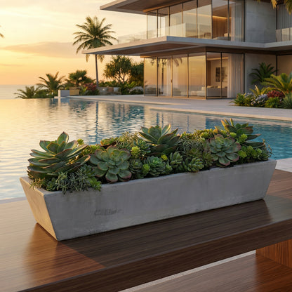 30-Inch Faux Mixed Succulent Garden in Long Taupe Planter