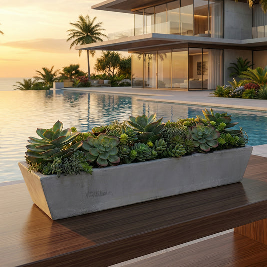 30-Inch Faux Mixed Succulent Garden in Long Taupe Planter