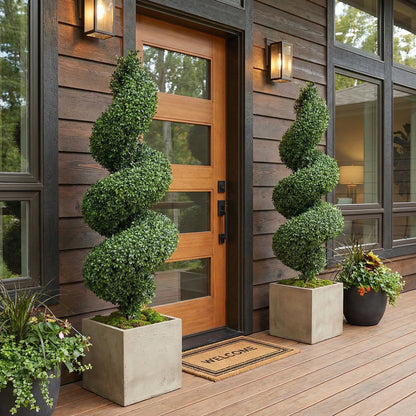 62-Inch Faux Spiral Boxwood Topiary – 5ft Artificial Potted Tree