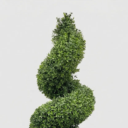 62-Inch Faux Spiral Boxwood Topiary – 5ft Artificial Potted Tree