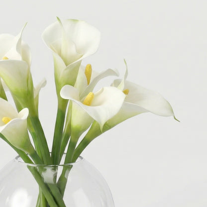 11-Inch Faux White Calla Lily Arrangement in Glass Bowl – Realistic Silk Flowers