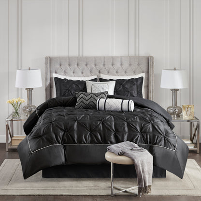 Laurel 100% Polyester Pieced Pleated 7pcs Tufted Comforter Set