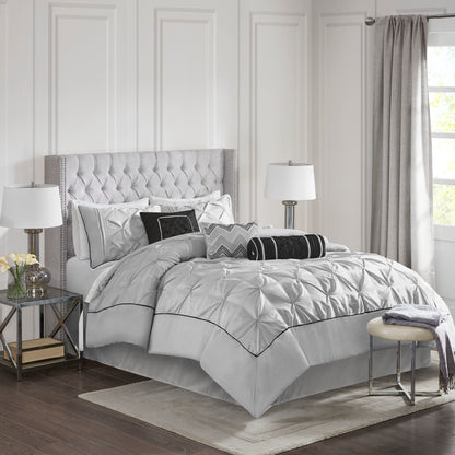 Laurel 100% Polyester Pieced Pleated 7pcs Tufted Comforter Set