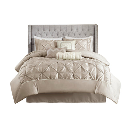 Laurel 100% Polyester Pieced Pleated 7pcs Tufted Comforter Set