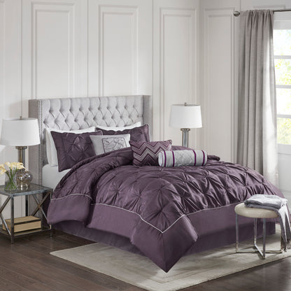 Laurel 100% Polyester Pieced Pleated 7pcs Tufted Comforter Set