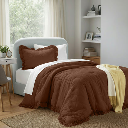 Penelope Diamond Quilted Ruffle Edge Comforter Set