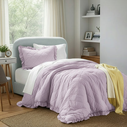 Penelope Diamond Quilted Ruffle Edge Comforter Set