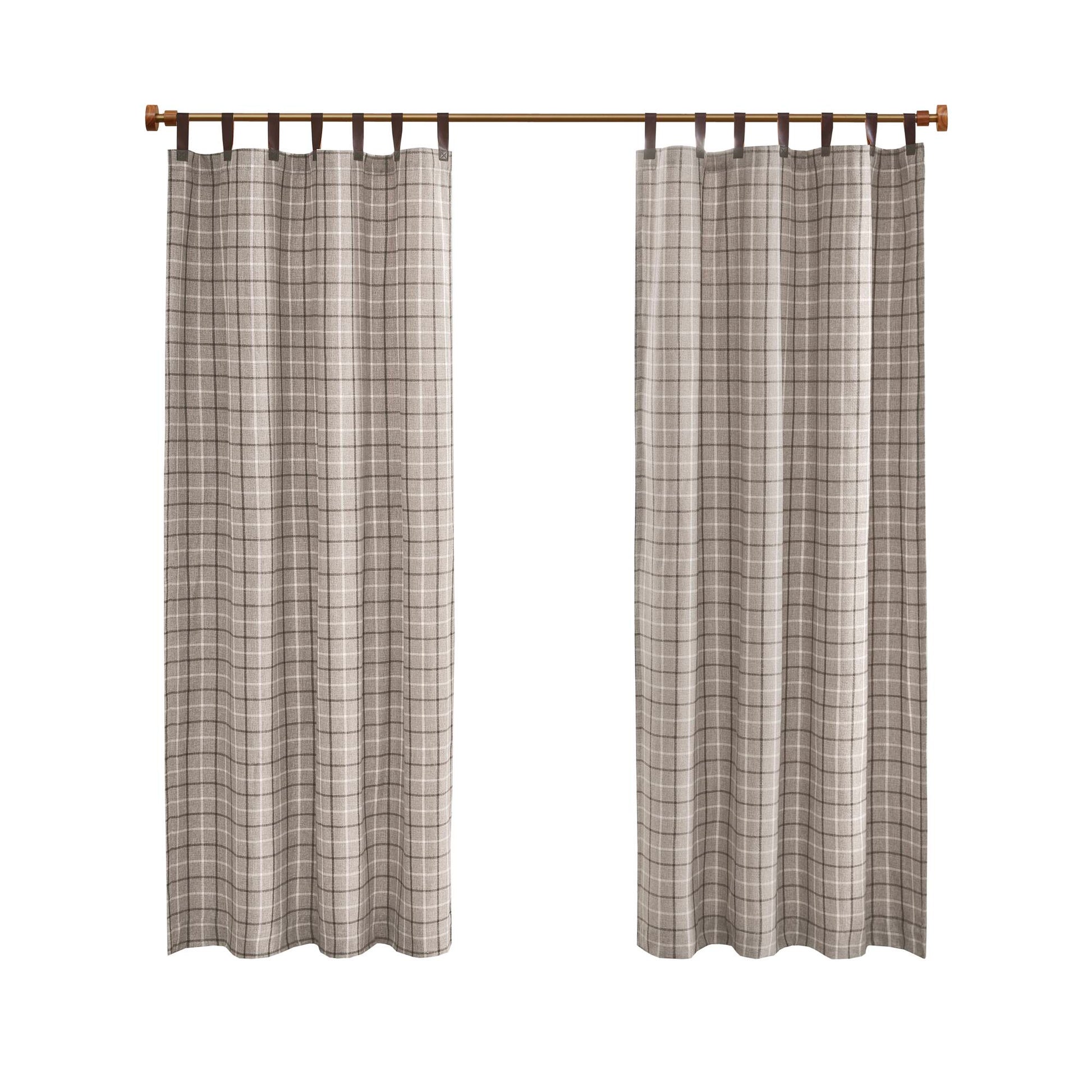 Madison Park Plaid Faux Leather Tab Top Curtain Panel with Fleece Lining