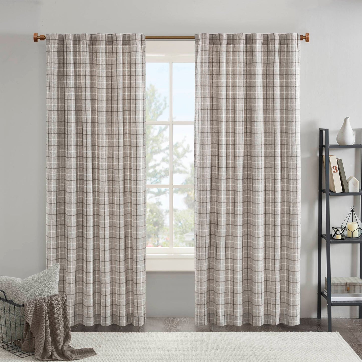 Madison Park Plaid Rod Pocket and Back Tab Curtain Panel with Fleece Lining