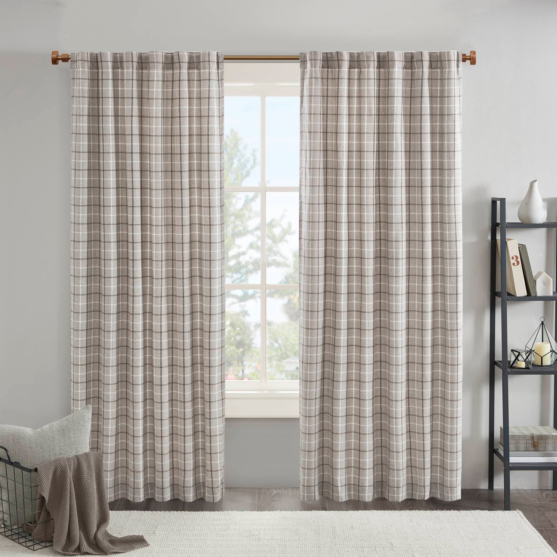Madison Park Plaid Rod Pocket and Back Tab Curtain Panel with Fleece Lining