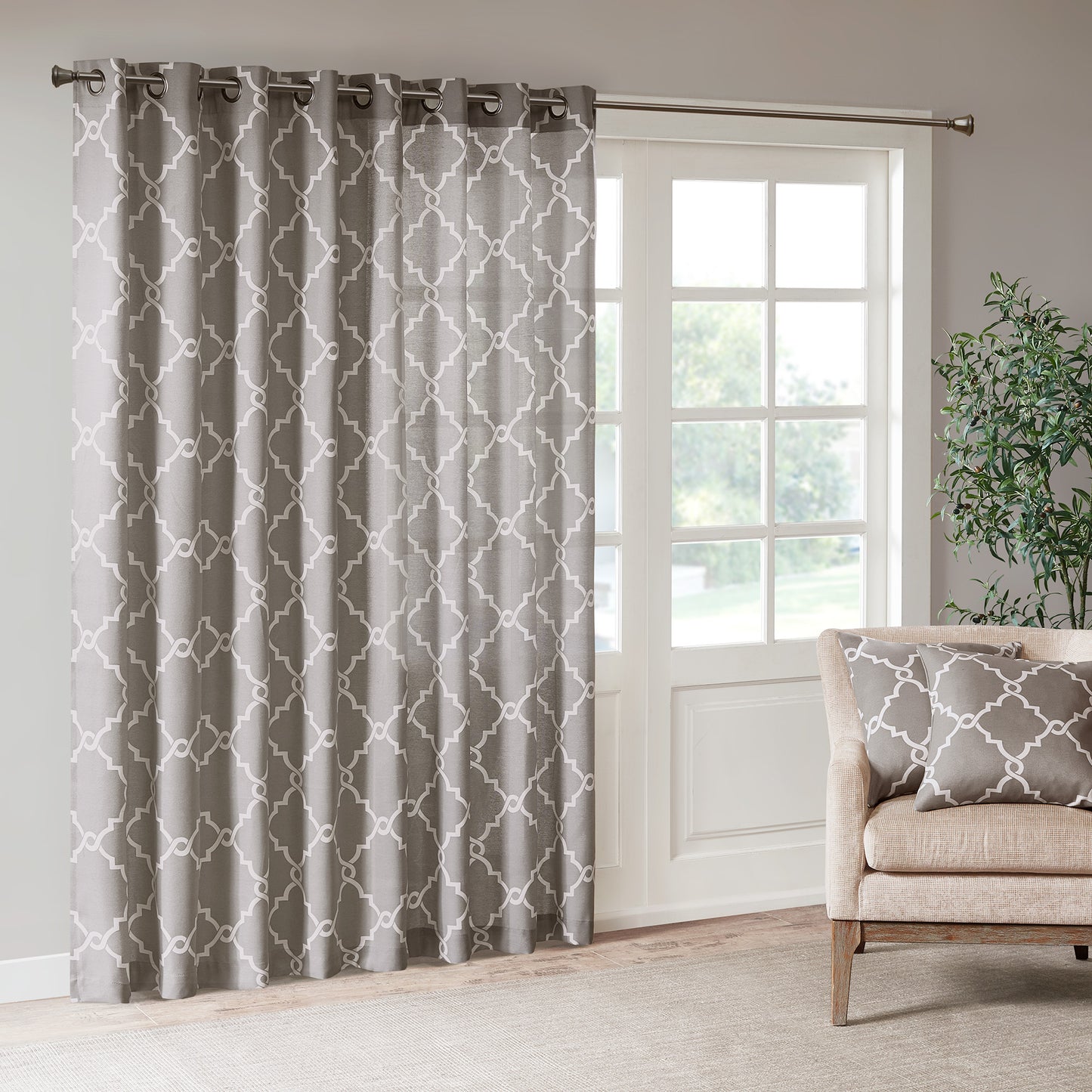 Madison Park Fretwork Print Grommet Top Window Curtain Panel
