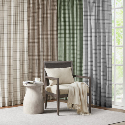 Madison Park Plaid Rod Pocket and Back Tab Curtain Panel with Fleece Lining