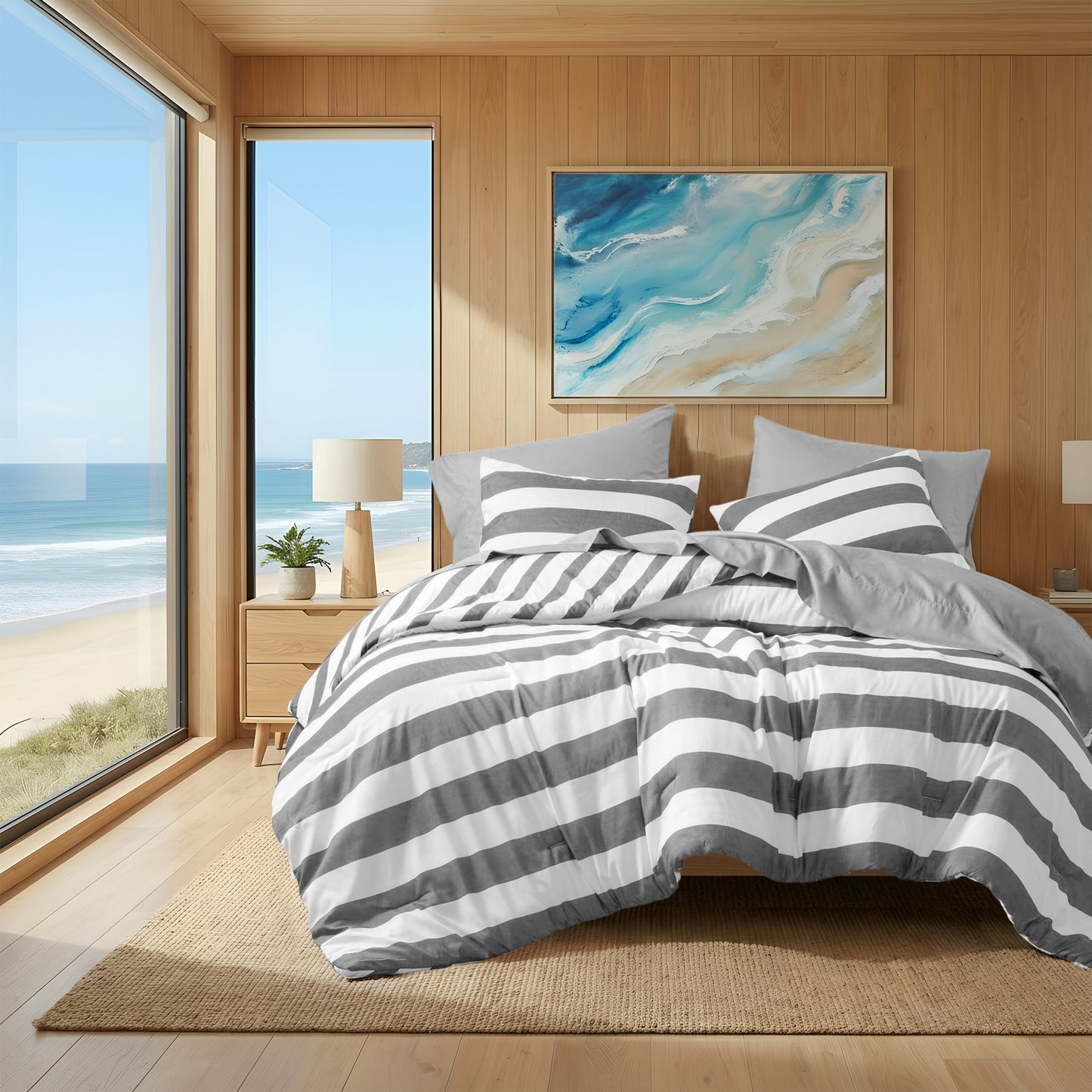 Echo Stripe Textured Print Comforter Set