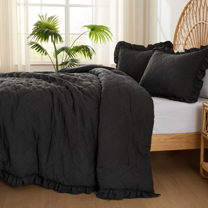 Penelope Diamond Quilted Ruffle Edge Comforter Set