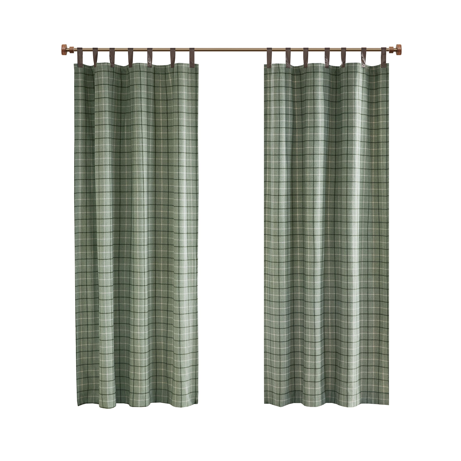 Madison Park Plaid Faux Leather Tab Top Curtain Panel with Fleece Lining