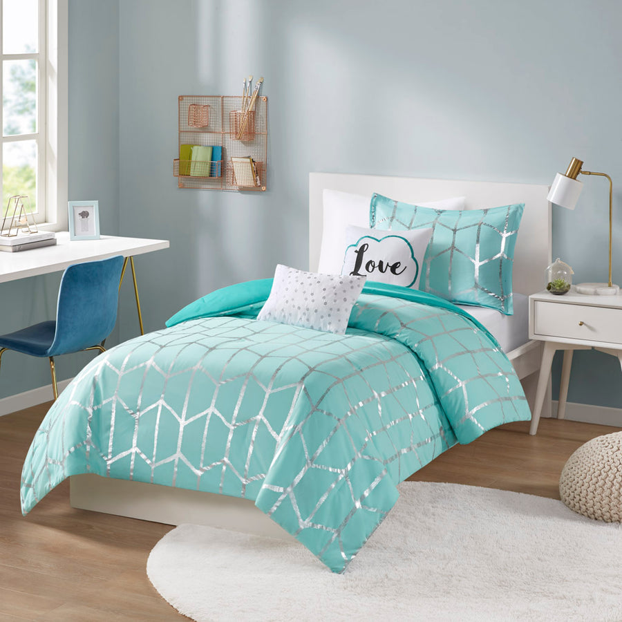 Intelligent Design Metallic Printed Comforter Set