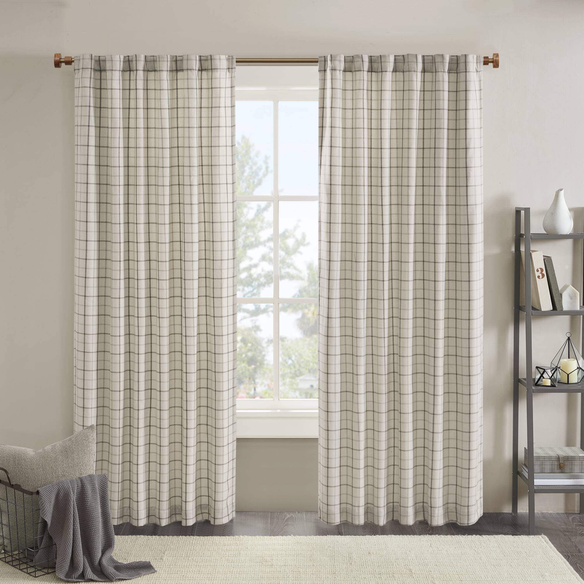 Madison Park Plaid Rod Pocket and Back Tab Curtain Panel with Fleece Lining