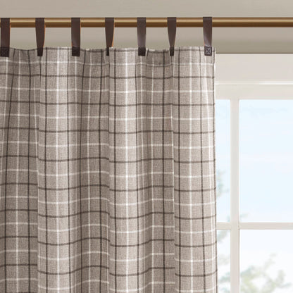 Madison Park Plaid Faux Leather Tab Top Curtain Panel with Fleece Lining