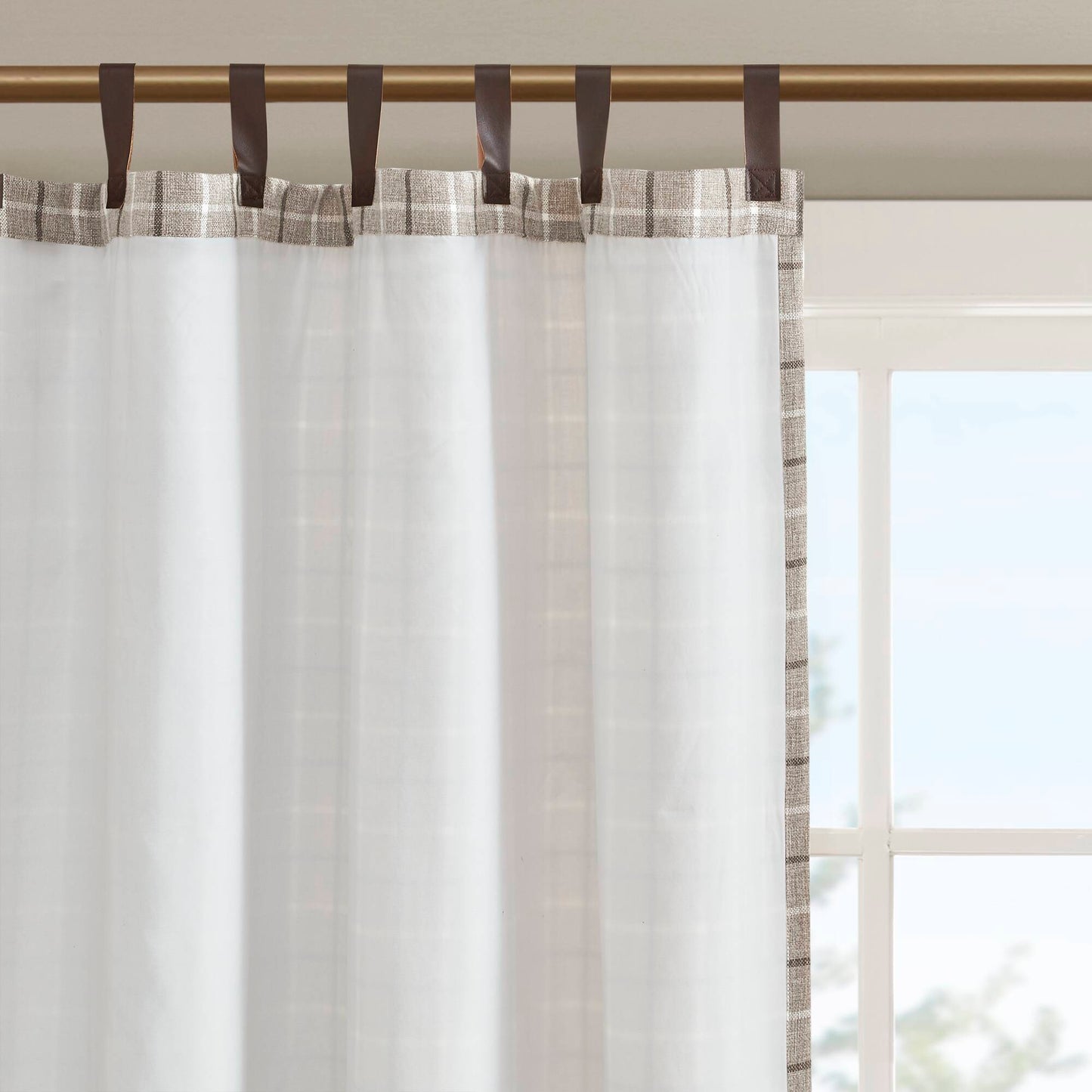 Madison Park Plaid Faux Leather Tab Top Curtain Panel with Fleece Lining