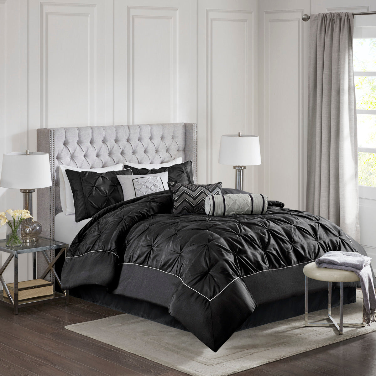Laurel 100% Polyester Pieced Pleated 7pcs Tufted Comforter Set