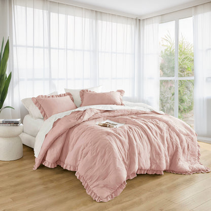 Penelope Diamond Quilted Ruffle Edge Comforter Set