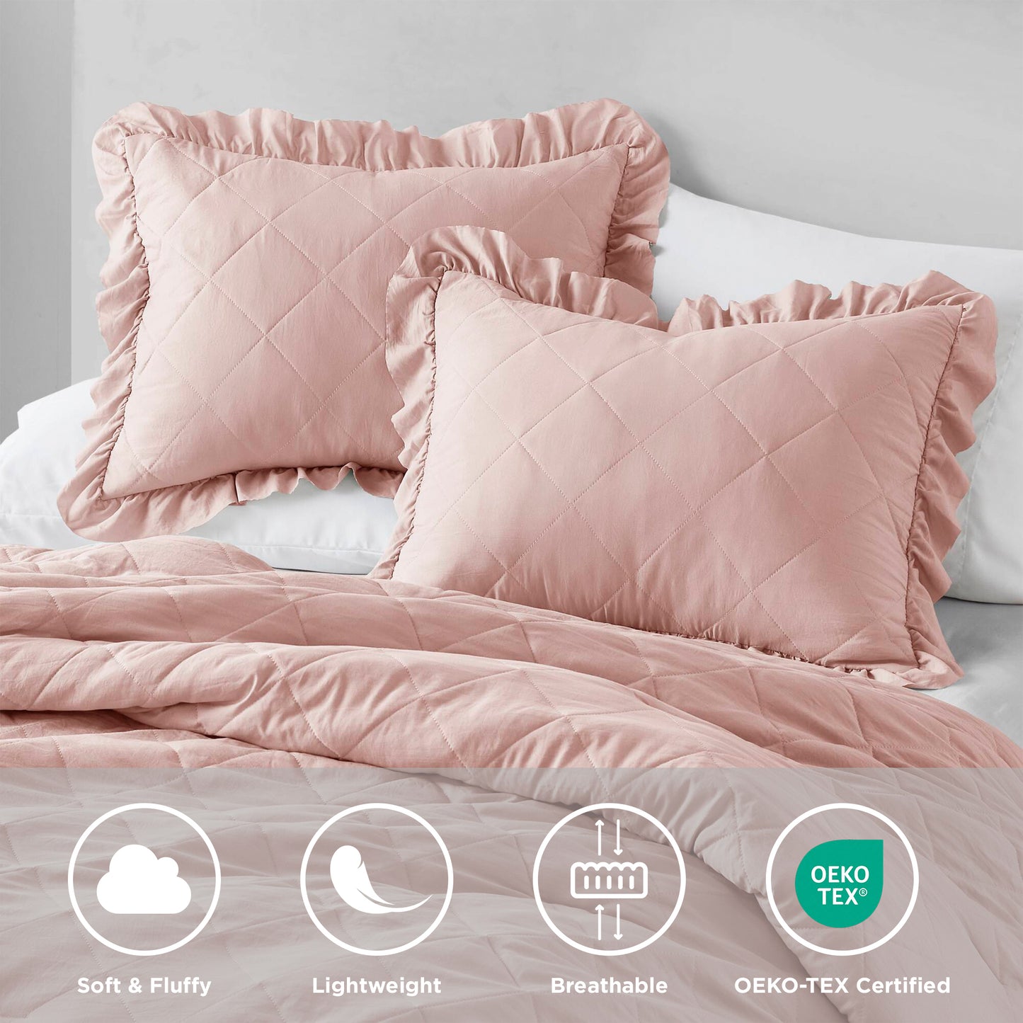 Penelope Diamond Quilted Ruffle Edge Comforter Set
