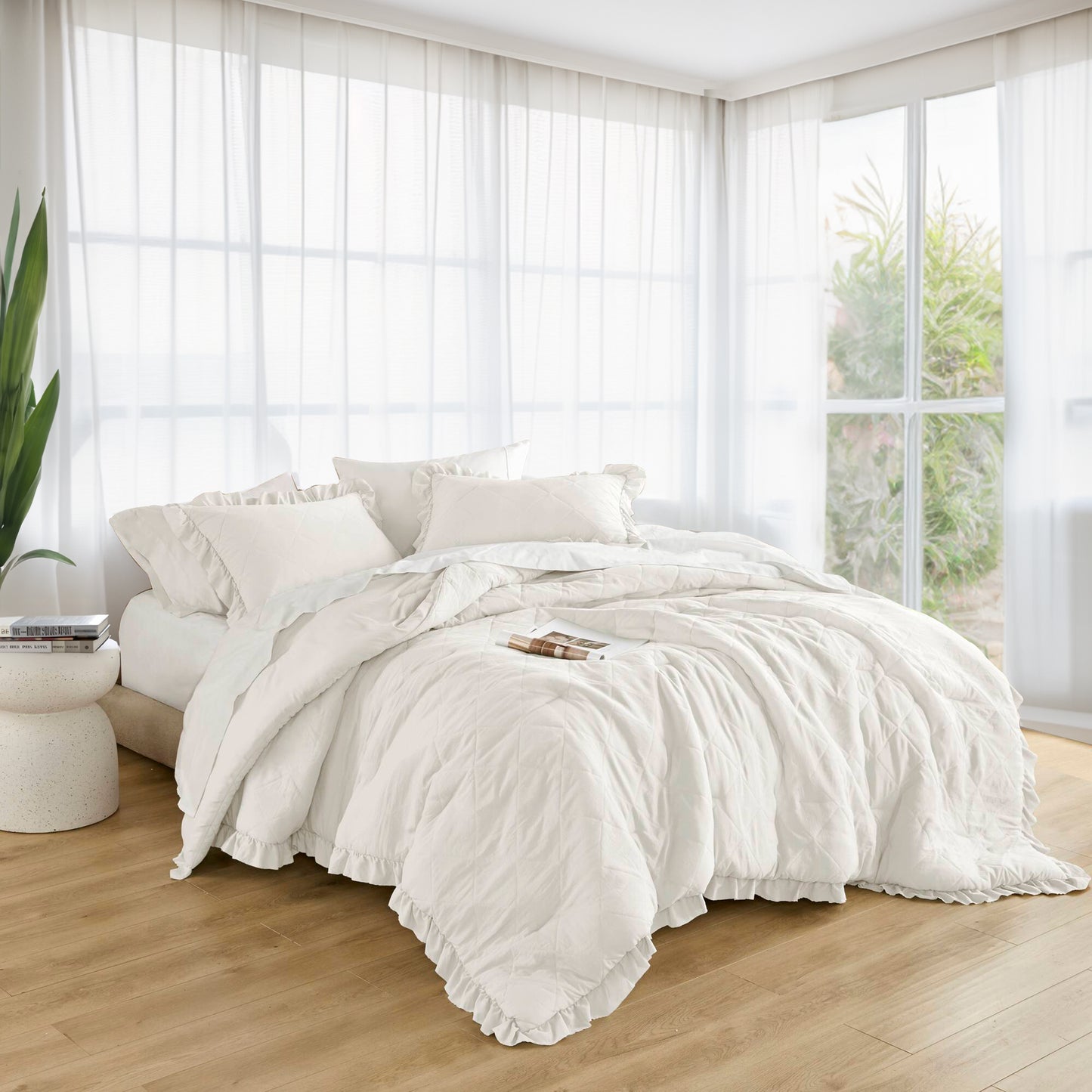 Penelope Diamond Quilted Ruffle Edge Comforter Set