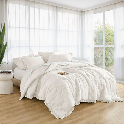 Penelope Diamond Quilted Ruffle Edge Comforter Set