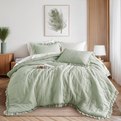 Penelope Diamond Quilted Ruffle Edge Comforter Set