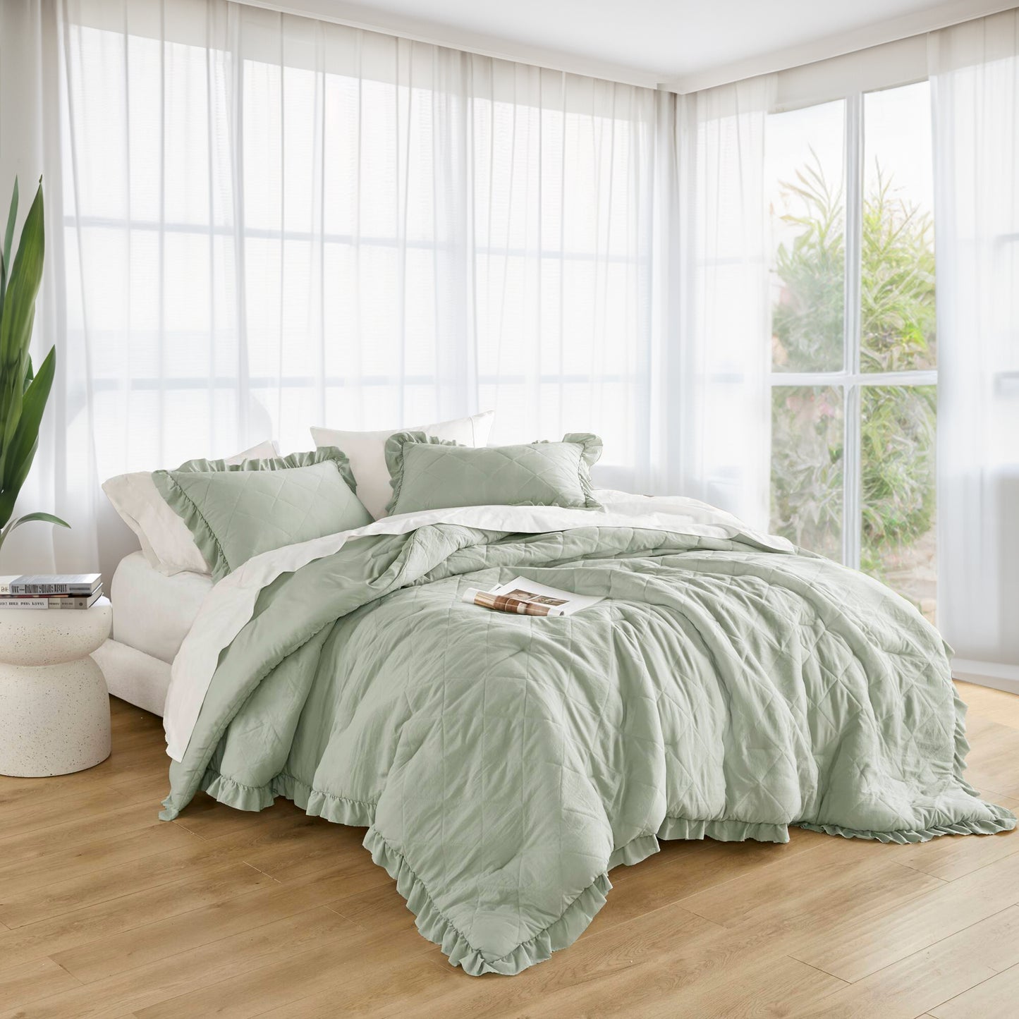 Penelope Diamond Quilted Ruffle Edge Comforter Set