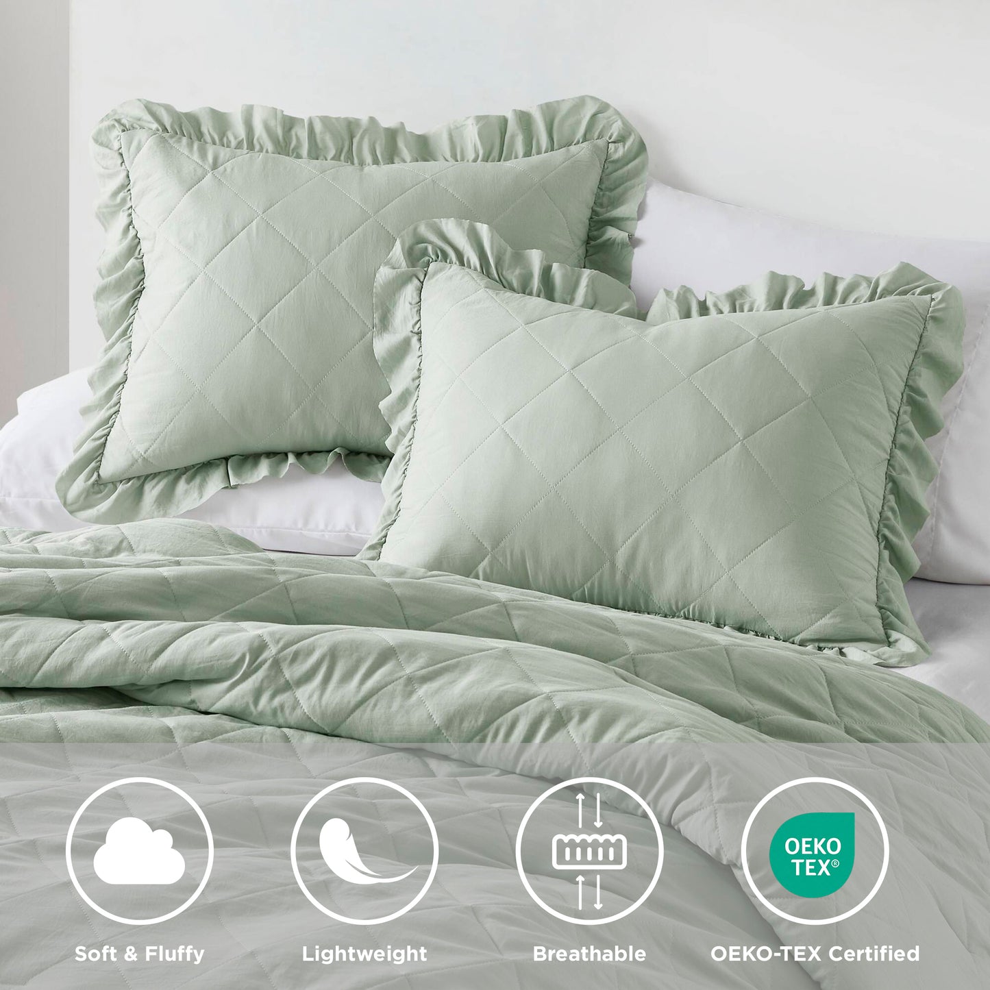Penelope Diamond Quilted Ruffle Edge Comforter Set