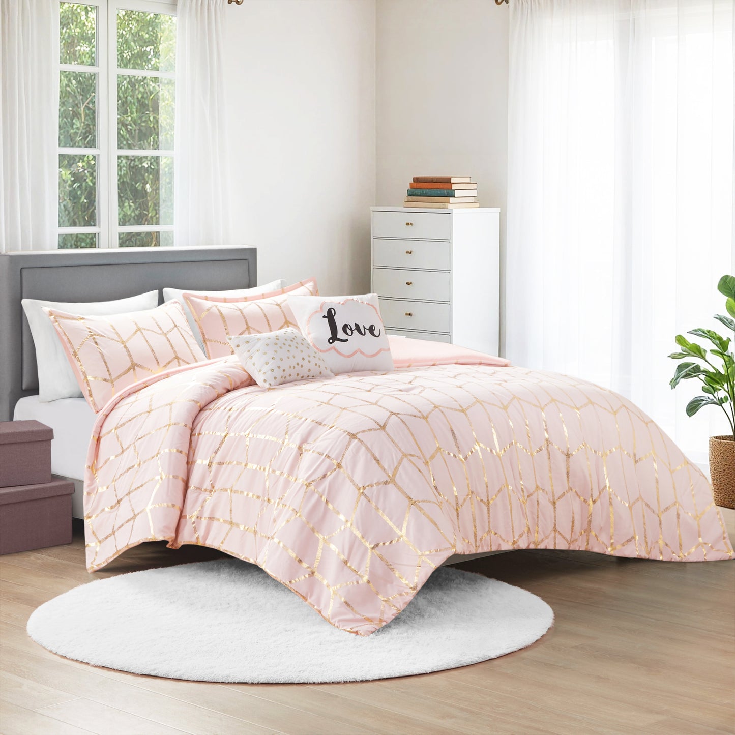 Raina 100% Polyester Brushed Microfiber Printed 5pcs Comforter Set