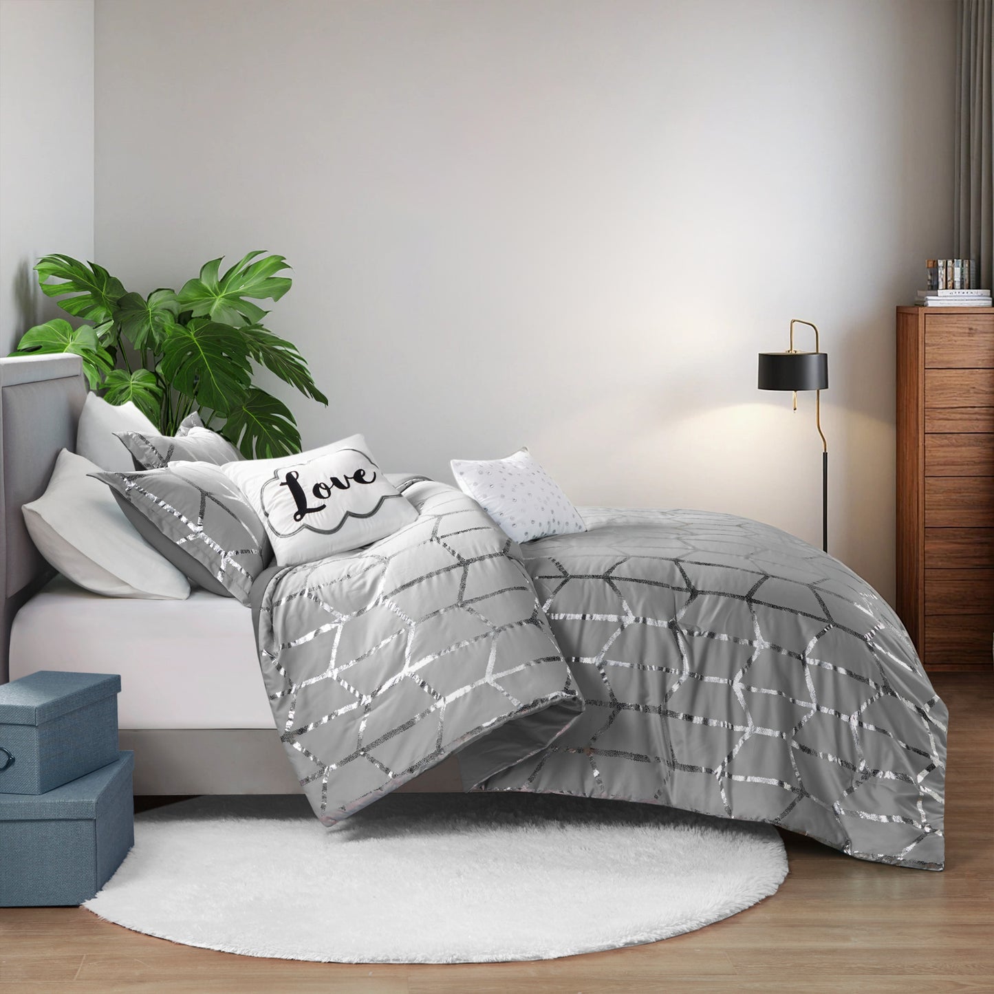 Raina 100% Polyester Brushed Microfiber Printed 5pcs Comforter Set