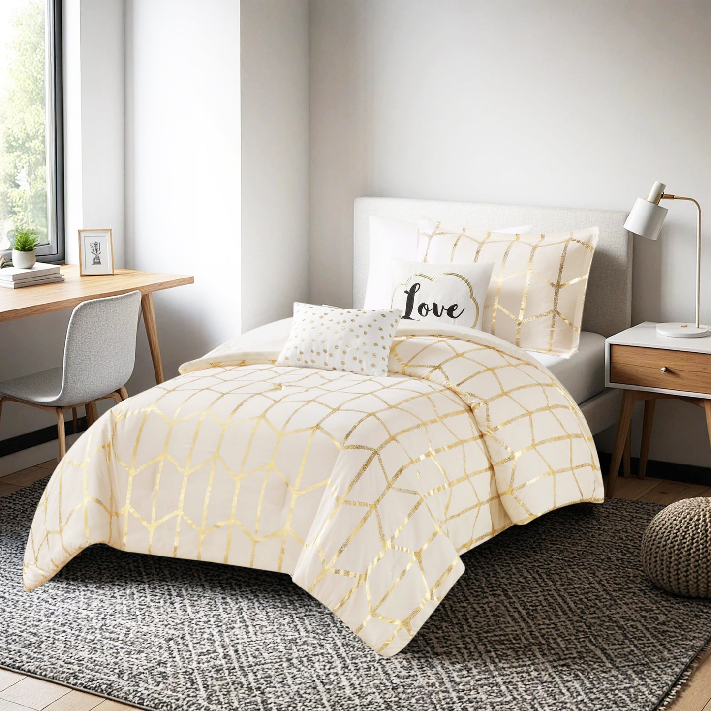 Raina 100% Polyester Brushed Microfiber Printed 5pcs Comforter Set
