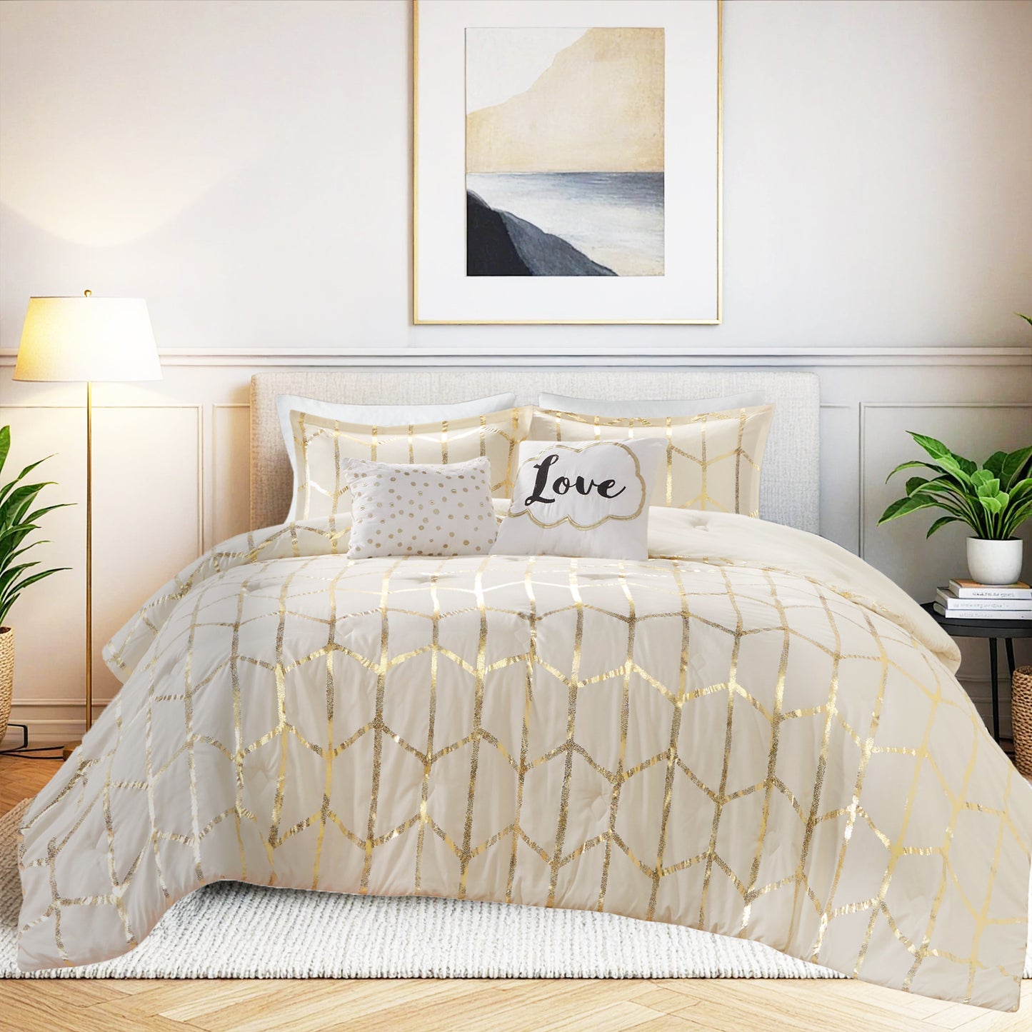 Raina 100% Polyester Brushed Microfiber Printed 5pcs Comforter Set